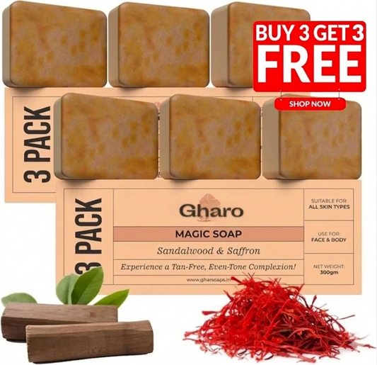 Gharo Sandalwood & Saffron Magic Soap – Buy 3 Get 3 Free